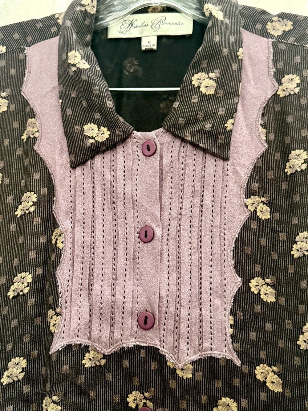 VTG 90s Hopeless Romantic Brown Floral Prairie Midi Dress M Pockets Button Front - Picture 3 of 16